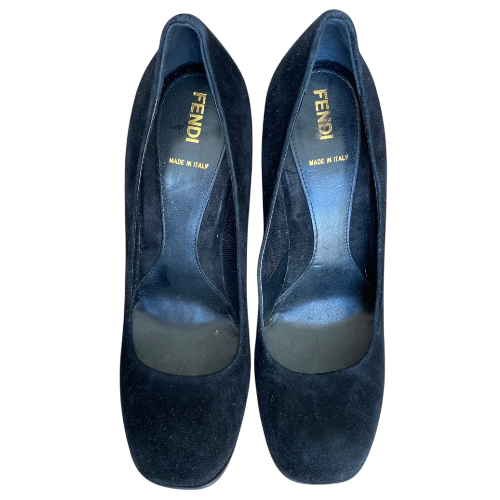FENDI Black Suede Platform Pumps, Size 39