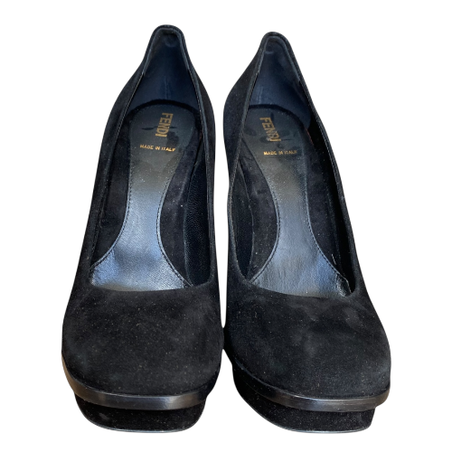 FENDI Black Suede Platform Pumps, Size 39