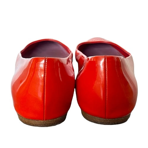LOUIS VUITTON Orange Patent Leather Logo Embossed Ballet Flats, Size 39.5