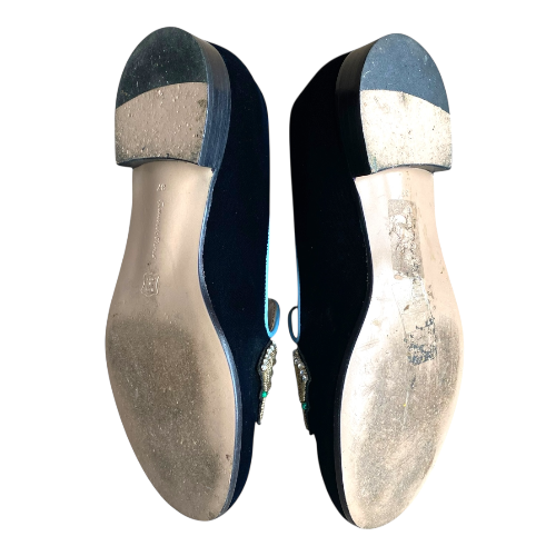 GIANVITO ROSSI x Mary Katrantzou Navy Velvet Scott Fish Embroidered Loafers, 37