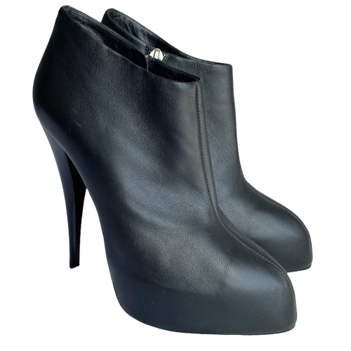 GIUSEPPE ZANOTTI Black Leather Pointed Toe Platform Ankle Boots, Size 37