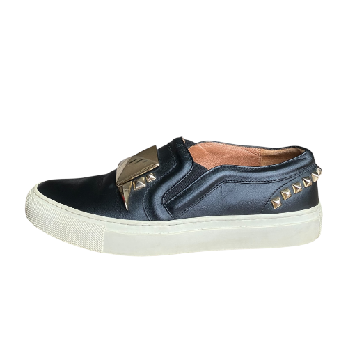 GIVENCHY Black Leather Studded Slip On Low Sneakers, Size 36.5