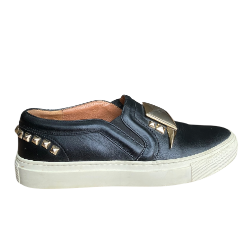 GIVENCHY Black Leather Studded Slip On Low Sneakers, Size 36.5