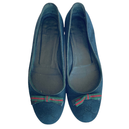 GUCCI Black Guccissima Canvas Bow Detail Ballet Flats, Size 36 C