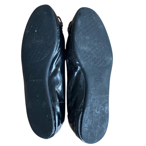 GUCCI Black Patent Leather Horsebit Ballerina Flats, Size 38