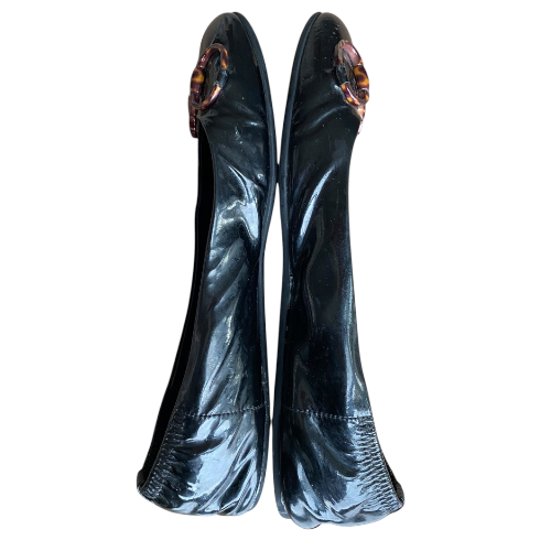 GUCCI Black Patent Leather Horsebit Ballerina Flats, Size 38