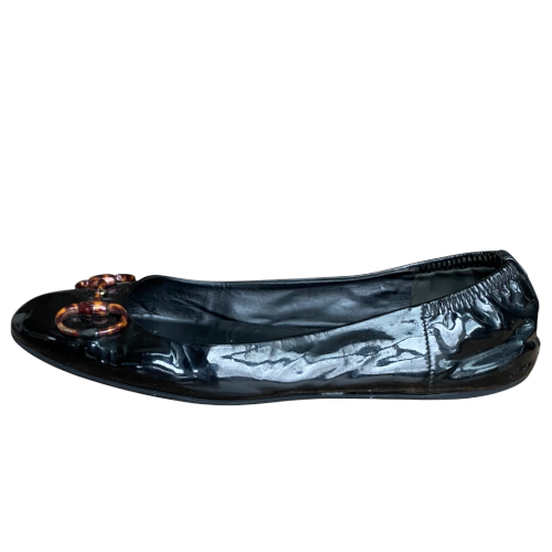GUCCI Black Patent Leather Horsebit Ballerina Flats, Size 38