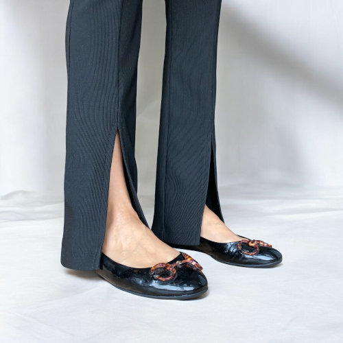 GUCCI Black Patent Leather Horsebit Ballerina Flats, Size 38