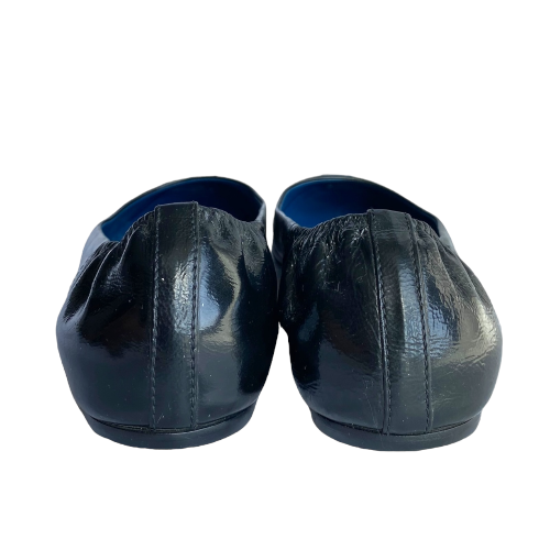 GUCCI Black Patent Leather Navy Horsebit Embroidered Ballet Flats, Size 36.5