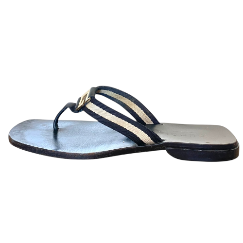 GUCCI Black & White GG Interlocking Flat Thong Sandals, Size 38 C