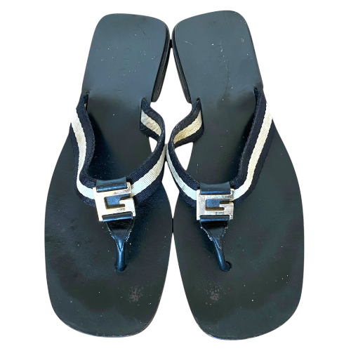 GUCCI Black & White GG Interlocking Flat Thong Sandals, Size 38 C