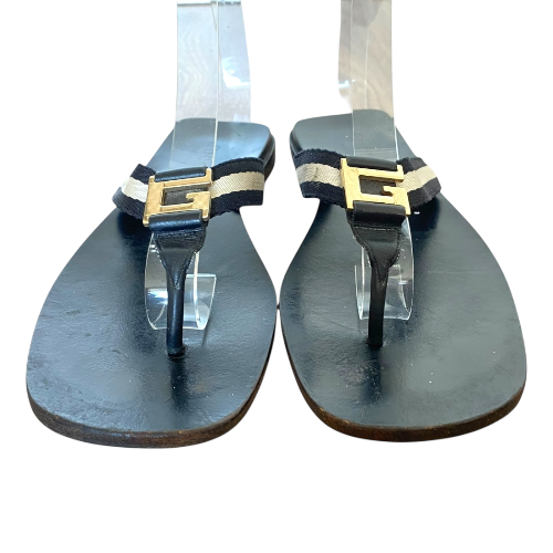 GUCCI Black & White GG Interlocking Flat Thong Sandals, Size 38 C
