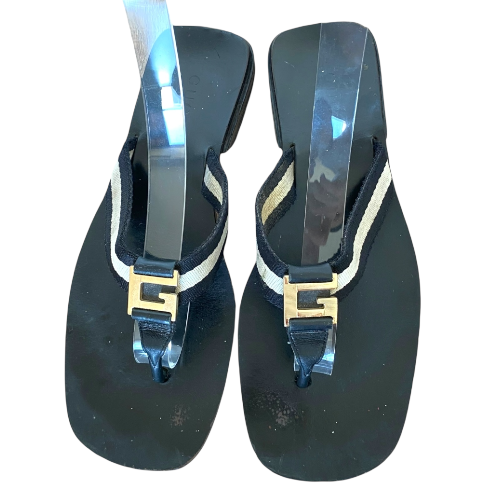 GUCCI Black & White GG Interlocking Flat Thong Sandals, Size 38 C