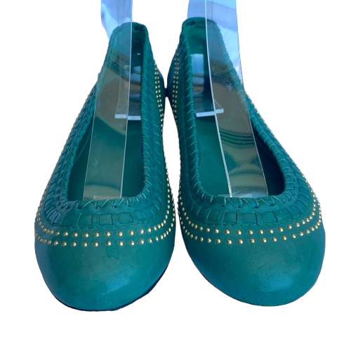 GUCCI Green Leather Gold Studded Ballet Flats, Size 35.5