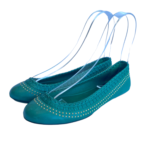 GUCCI Green Leather Gold Studded Ballet Flats, Size 35.5