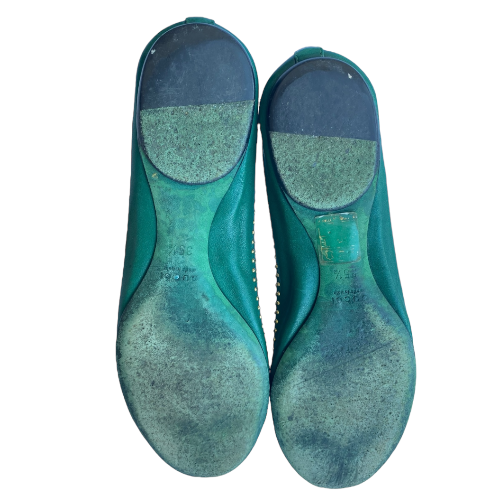 GUCCI Green Leather Gold Studded Ballet Flats, Size 35.5