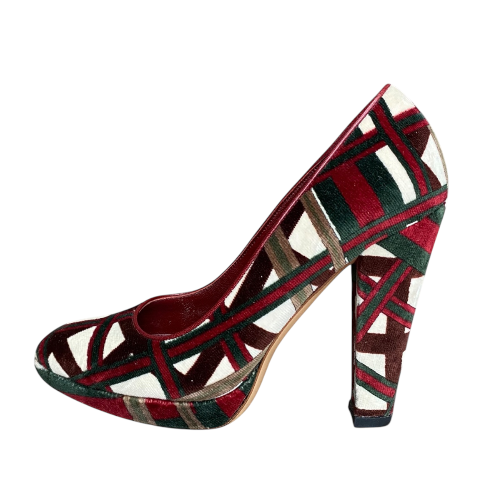 GUCCI Multicolor Burgundy, Green, Ivory Printed Velvet Pumps, Size 35.5 C