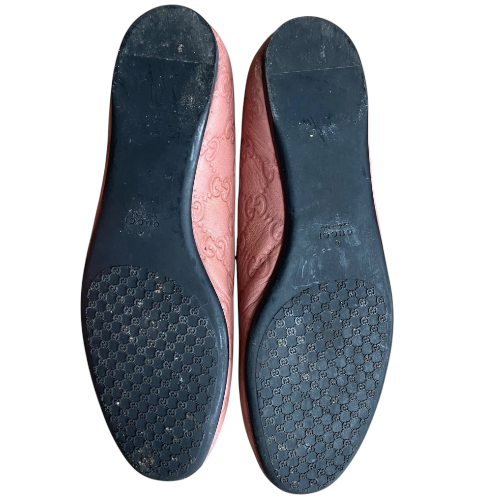 GUCCI Pink Leather GG Monogram Bamboo Tassel Ballet Flats, Size 36