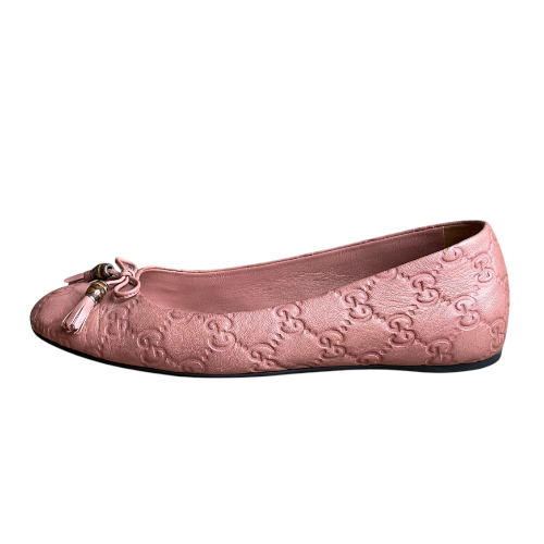 GUCCI Pink Leather GG Monogram Bamboo Tassel Ballet Flats, Size 36