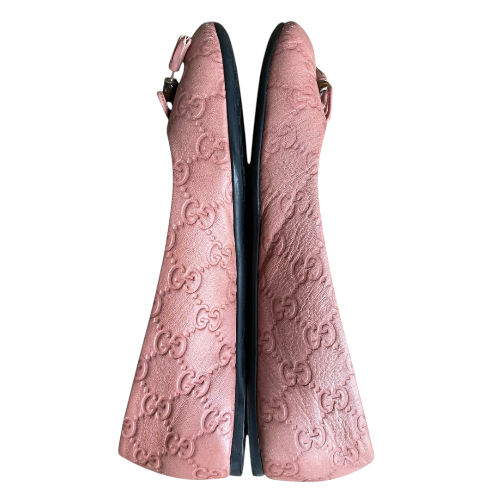 GUCCI Pink Leather GG Monogram Bamboo Tassel Ballet Flats, Size 36
