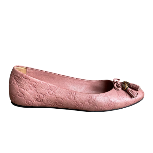 GUCCI Pink Leather GG Monogram Bamboo Tassel Ballet Flats, Size 36