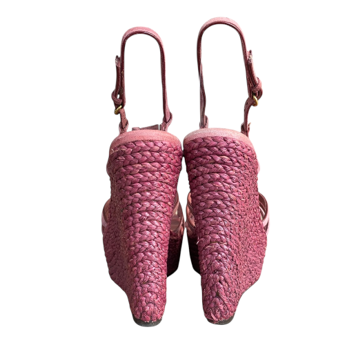 GUCCI Pink Suede Strappy Espadrille Wedge Sandals, Size 38