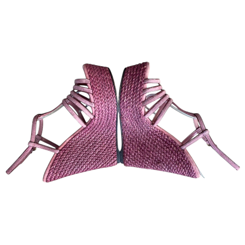 GUCCI Pink Suede Strappy Espadrille Wedge Sandals, Size 38