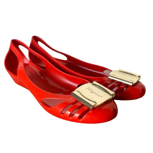 SALVATORE FERRAGAMO Bermuda Red Jelly Flat Ballet Shoes, Size