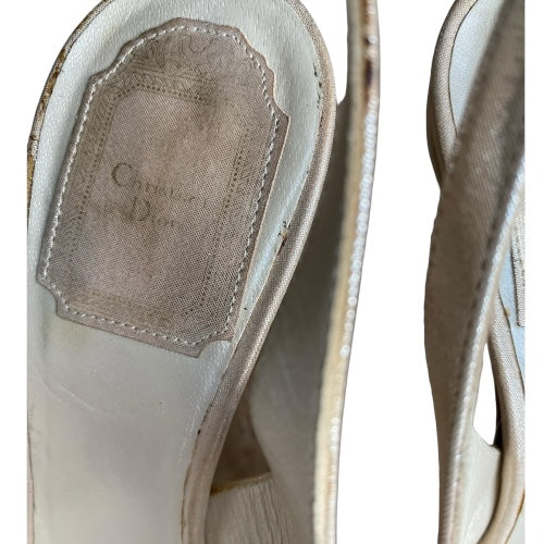 CHRISTIAN DIOR Pearly Beige Nubuck Geometric Gold Heel Slingback Pumps, Size 39
