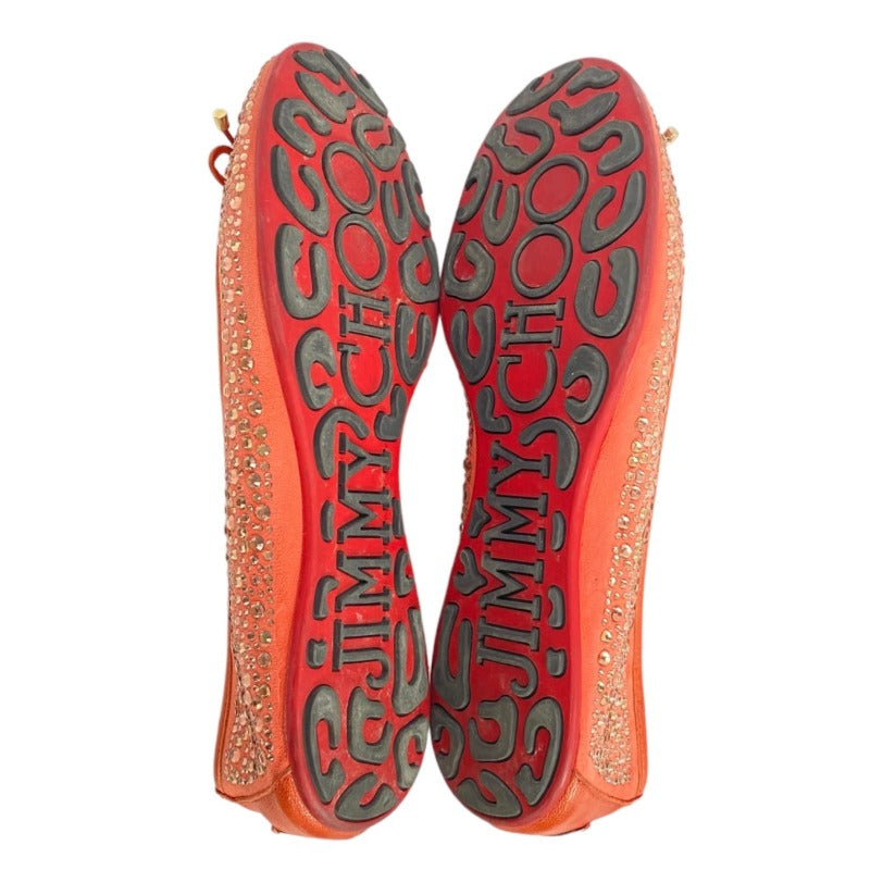 JIMMY CHOO Coral Crystal Embellished Suede Weber Ballet Flats, Size 37