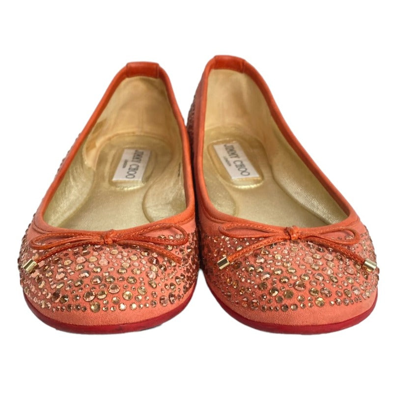 JIMMY CHOO Coral Crystal Embellished Suede Weber Ballet Flats, Size 37