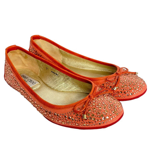 JIMMY CHOO Coral Crystal Embellished Suede Weber Ballet Flats, Size 37