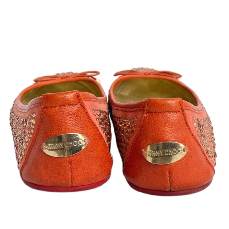 JIMMY CHOO Coral Crystal Embellished Suede Weber Ballet Flats, Size 37