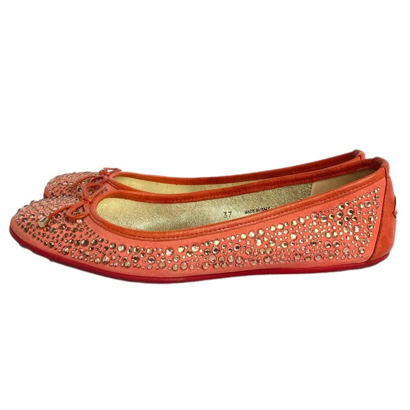 JIMMY CHOO Coral Crystal Embellished Suede Weber Ballet Flats, Size 37
