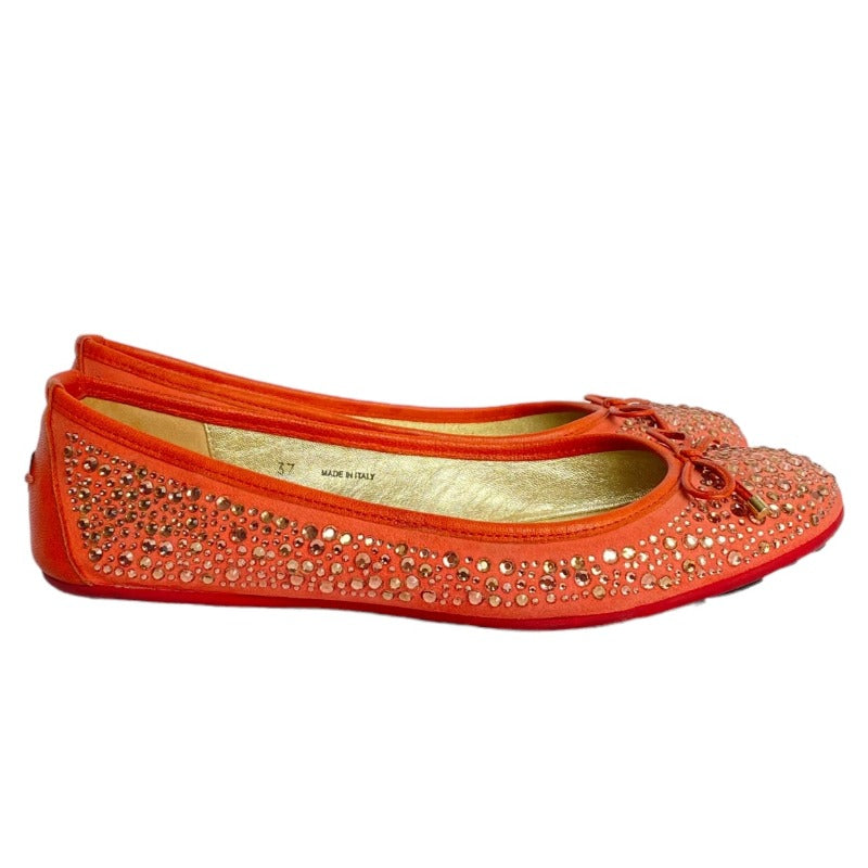 JIMMY CHOO Coral Crystal Embellished Suede Weber Ballet Flats, Size 37