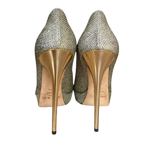 JIMMY CHOO Dahlia Gold/Silver Glitter Fabric Platform Pumps Size 38.5
