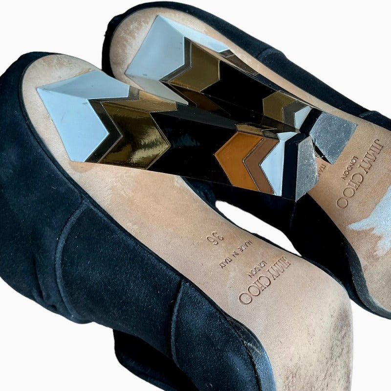 JIMMY CHOO Erica Black Suede Bow Detail Ankle Booties, Size 36