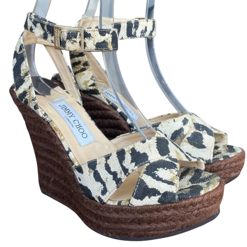 JIMMY CHOO Phoenix Animal Print Canvas Espadrille Wedge Sandals, Size 39