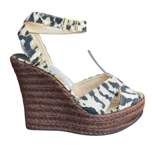 JIMMY CHOO Phoenix Animal Print Canvas Espadrille Wedge Sandals, Size 39