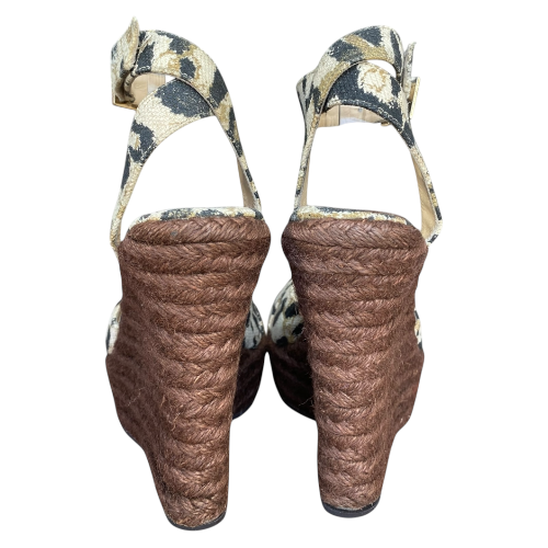 JIMMY CHOO Phoenix Animal Print Canvas Espadrille Wedge Sandals, Size 39