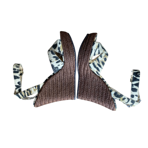 JIMMY CHOO Phoenix Animal Print Canvas Espadrille Wedge Sandals, Size 39