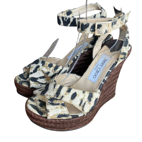 JIMMY CHOO Phoenix Animal Print Canvas Espadrille Wedge Sandals, Size 39