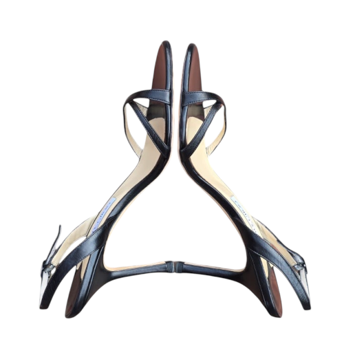 NEW JIMMY CHOO Black Leather Slingback Strappy Heeled Sandals, Size 40.5