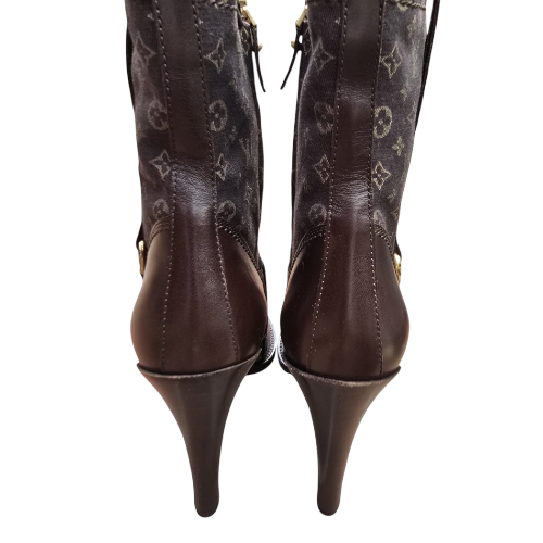 NEW LOUIS VUITTON Brown Leather Mini Lin Jodie Monogram Ankle Boots, Size 40