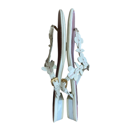 LOUIS VUITTON White Leather Flower Applique Flat Thong Sandals, Size 37