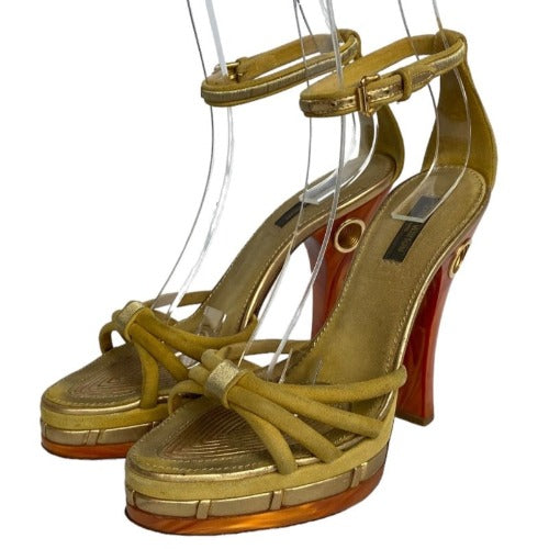 LOUIS VUITTON Yellow Suede Cleo/Pompeii Platform Ankle Strap Sandals, Size 37.5