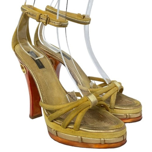 LOUIS VUITTON Yellow Suede Cleo/Pompeii Platform Ankle Strap Sandals, Size 37.5
