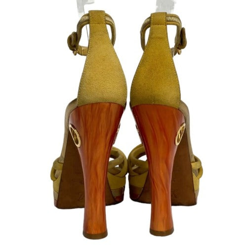 LOUIS VUITTON Yellow Suede Cleo/Pompeii Platform Ankle Strap Sandals, Size 37.5