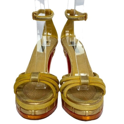 LOUIS VUITTON Yellow Suede Cleo/Pompeii Platform Ankle Strap Sandals, Size 37.5
