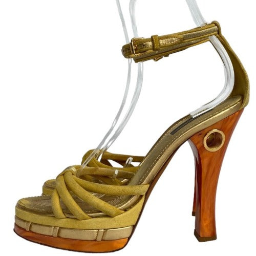 LOUIS VUITTON Yellow Suede Cleo/Pompeii Platform Ankle Strap Sandals, Size 37.5